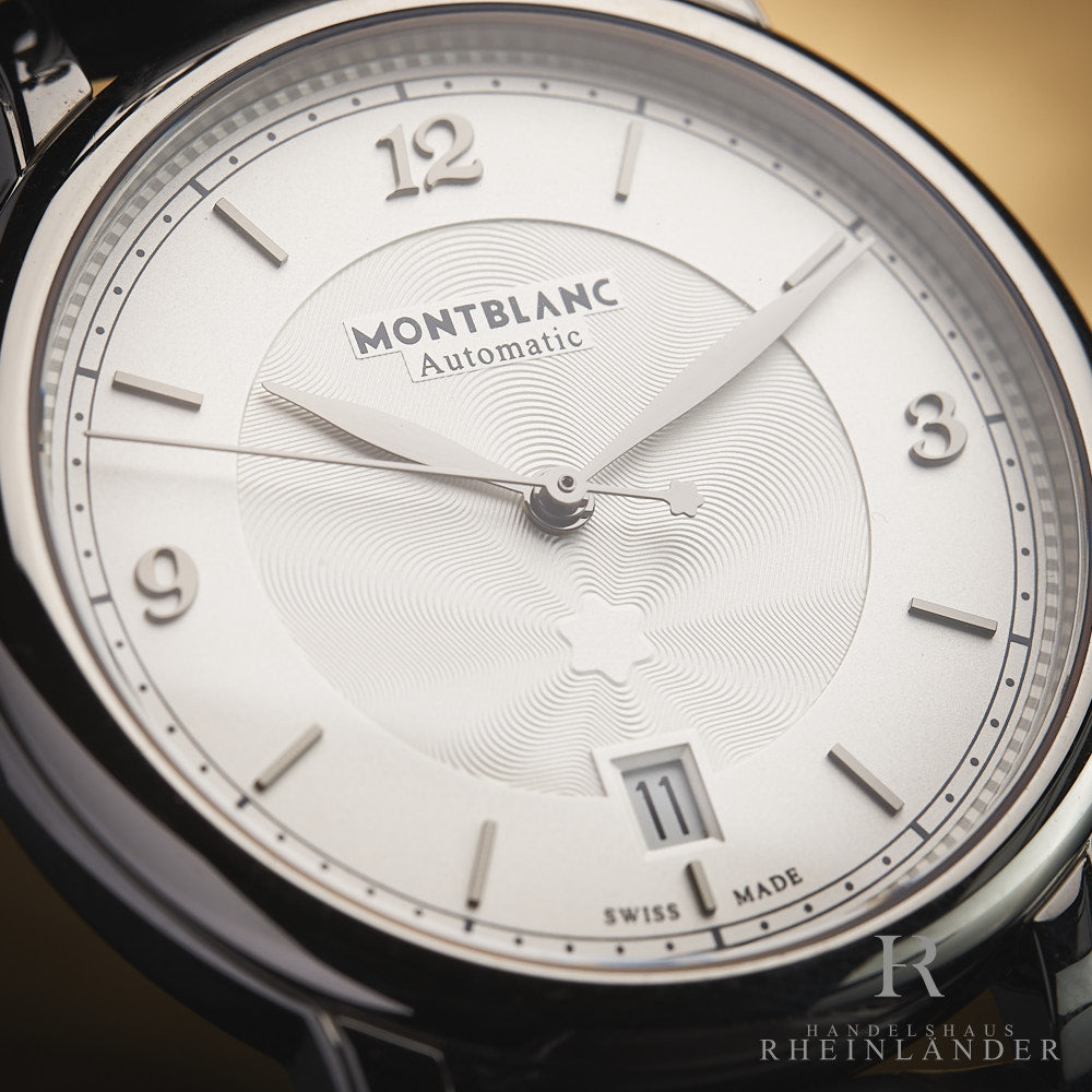 Montblanc Star Legacy 39mm Automatic Watch Date White Dial Gray Strap 119957 ID
