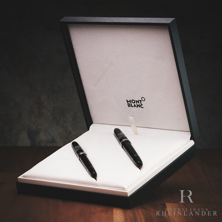Montblanc Neuschwanstein-Set bestehend aus Füller und Rollerball in Originalverpackung auf Holztisch