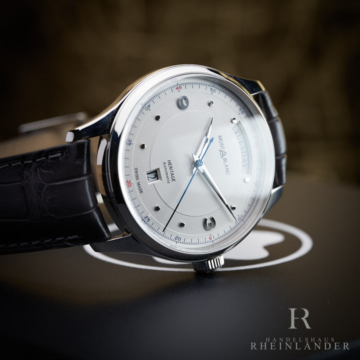 Montblanc Heritage Steel 39mm Automatic Day Date Dornschließe Armbanduhr 119947