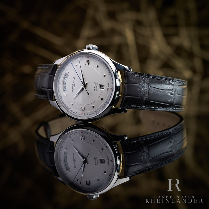 Montblanc Heritage Steel 39mm Automatic Day Date Dornschließe Armbanduhr 119947
