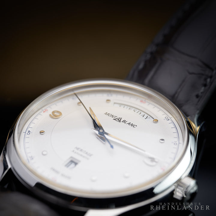 Montblanc Heritage Steel 39mm Automatic Day Date Dornschließe Armbanduhr 119947