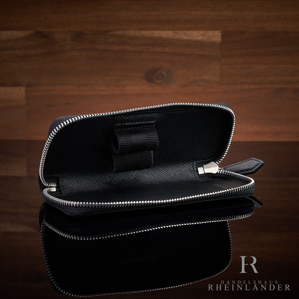 Montblanc Leather Goods Sartorial 2 Pen Pouch Zipper Black Case Leather ID 198363