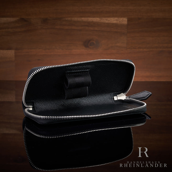 Montblanc Leather Goods Sartorial 2 Pen Pouch Zipper Black Case Leather ID 198363