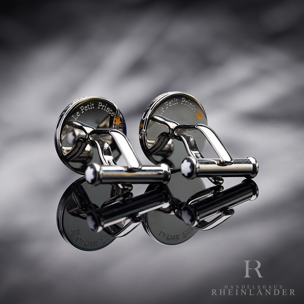 Montblanc Mens Accessories Le Petit Prince Cufflinks Steel Glass Blue 118594