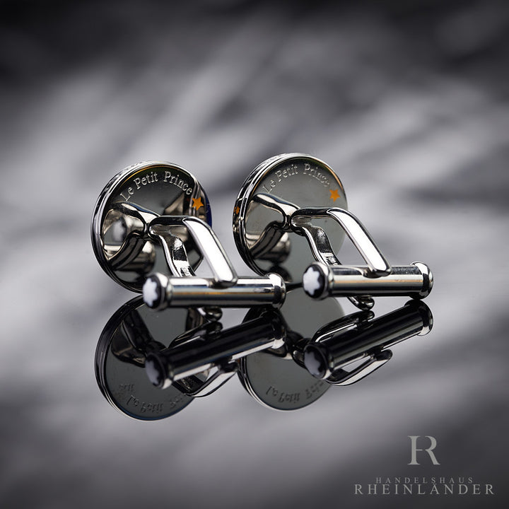 Montblanc Mens Accessories Le Petit Prince Cufflinks Steel Glass Blue 118594