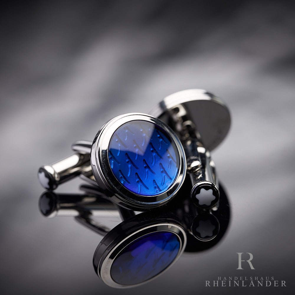 Montblanc Mens Accessories Le Petit Prince Cufflinks Steel Glass Blue 118594