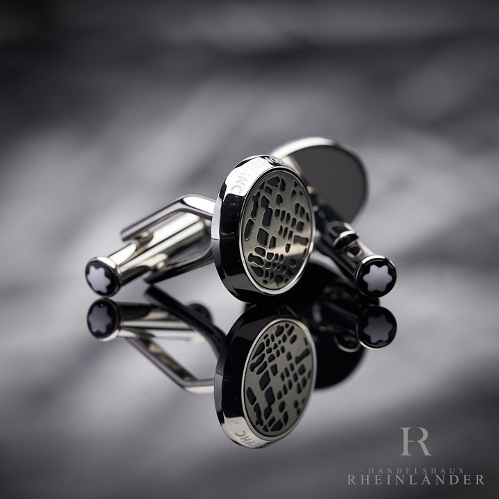 Montblanc Mens Jewelery Cufflinks Stainles Steel Black PVD Dot Pattern 126101
