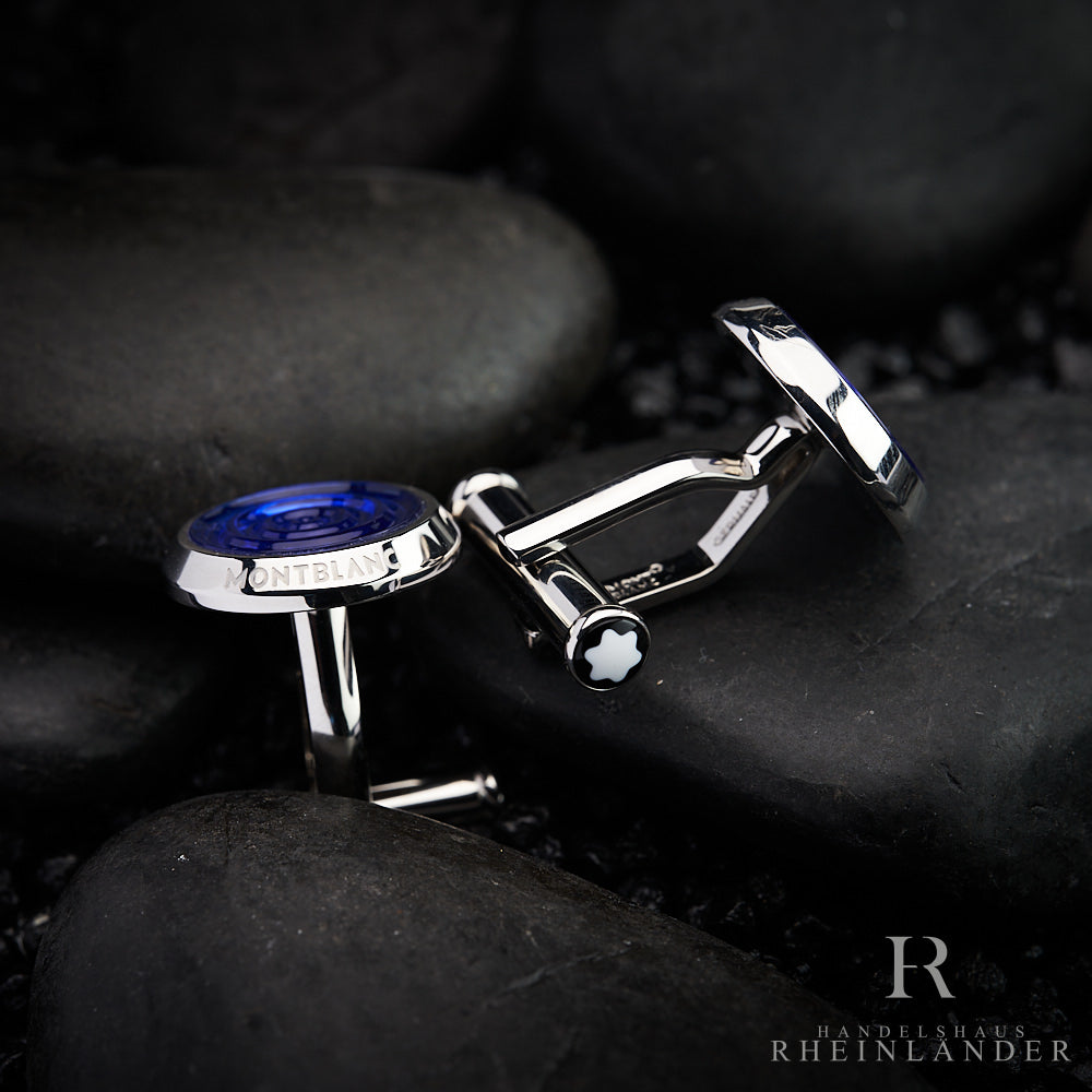 Montblanc Mens Accessories Cufflinks Stainless Steel Blue Raindrop ID 116655 OVP