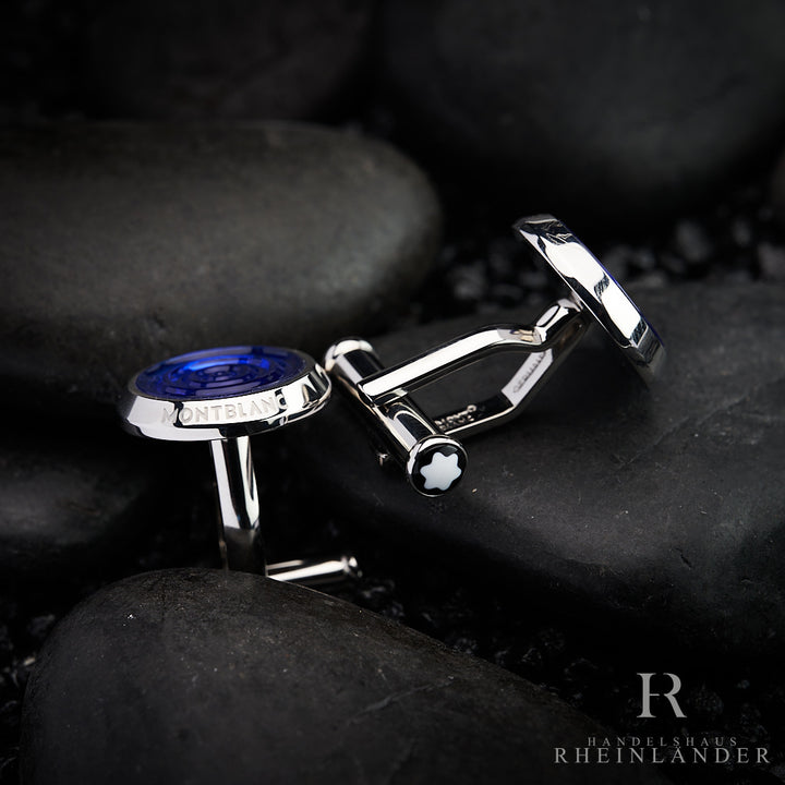Montblanc Mens Accessories Cufflinks Stainless Steel Blue Raindrop ID 116655 OVP