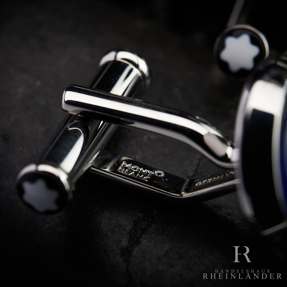 Montblanc Mens Accessories Cufflinks Stainless Steel Blue Raindrop ID 116655 OVP