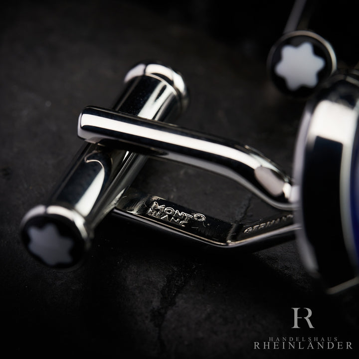 Montblanc Mens Accessories Cufflinks Stainless Steel Blue Raindrop ID 116655 OVP