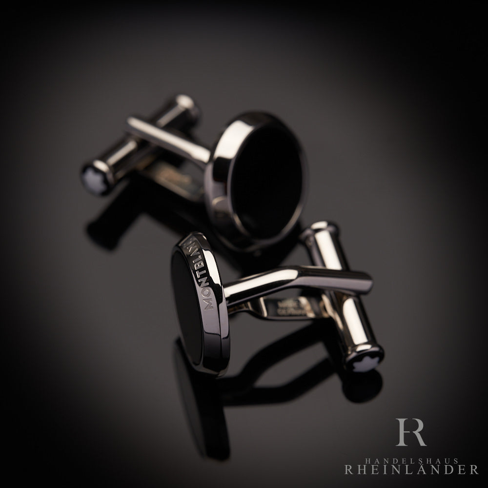 Montblanc Mens Accessories Cufflinks Stainless Steel Round Black Onyx ID 112896