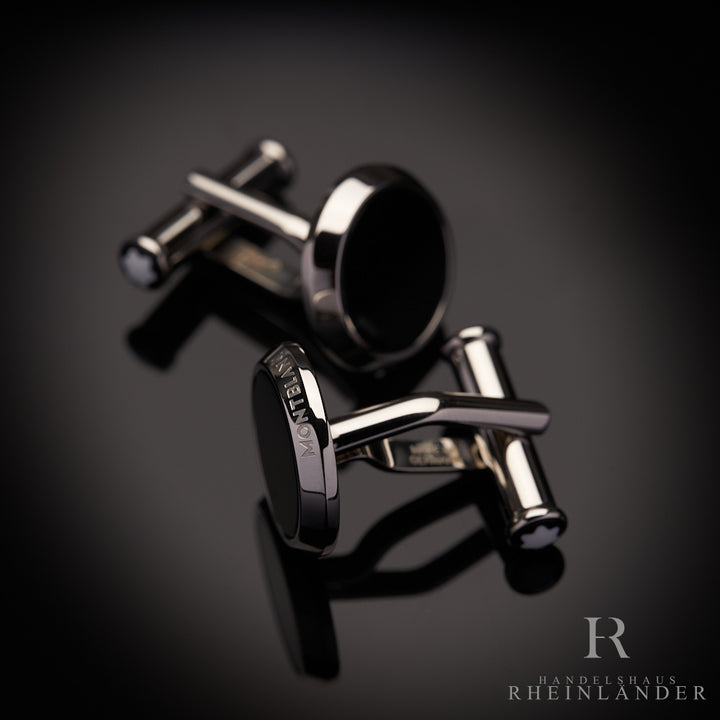 Montblanc Mens Accessories Cufflinks Stainless Steel Round Black Onyx ID 112896
