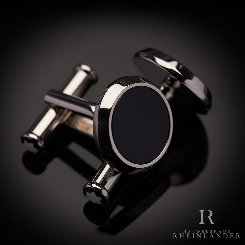 Montblanc Mens Accessories Cufflinks Stainless Steel Round Black Onyx ID 112896