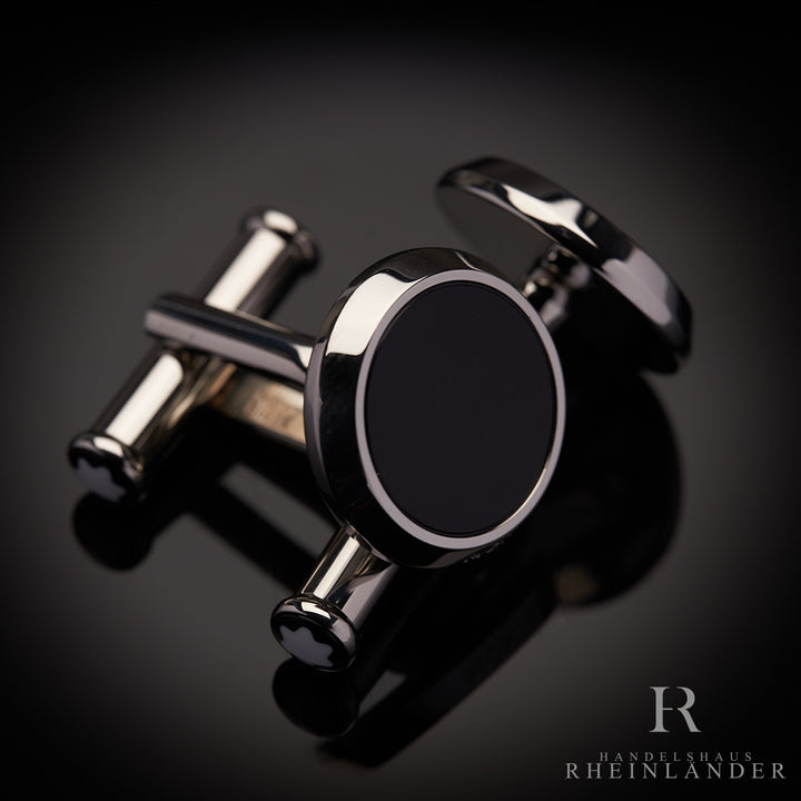 Montblanc Mens Accessories Cufflinks Stainless Steel Round Black Onyx ID 112896