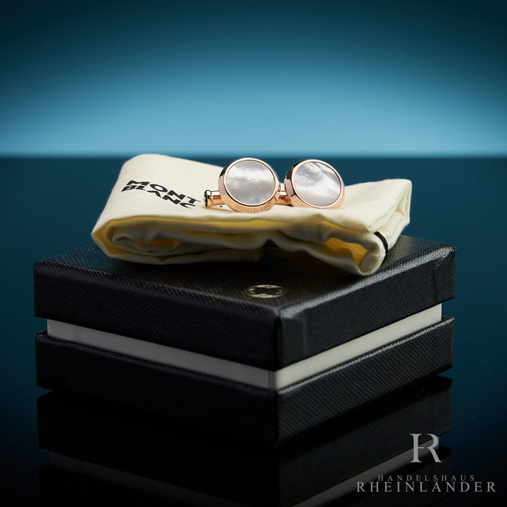 Montblanc Mens Accessories Cufflinks Red Gold PVD Round Mother of Pearl 116662