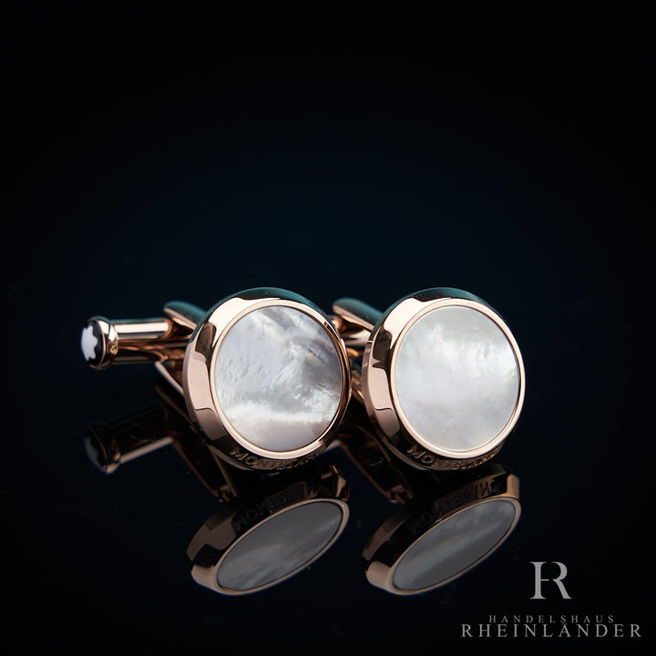 Montblanc Mens Accessories Cufflinks Red Gold PVD Round Mother of Pearl 116662