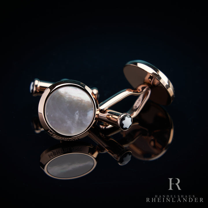Montblanc Mens Accessories Cufflinks Red Gold PVD Round Mother of Pearl 116662