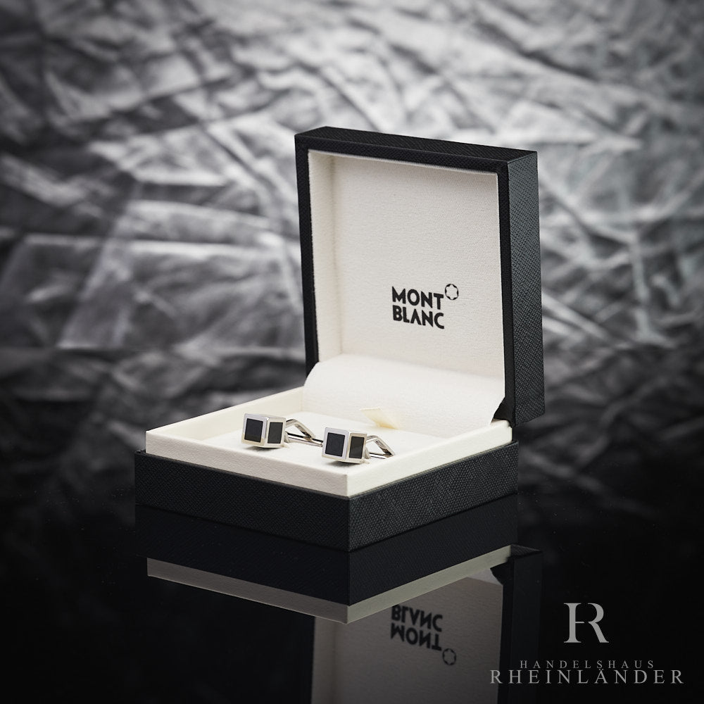 Montblanc Mens Jewelery Iconic Lines Cufflinks Steel Cube Lacquer ID 111307