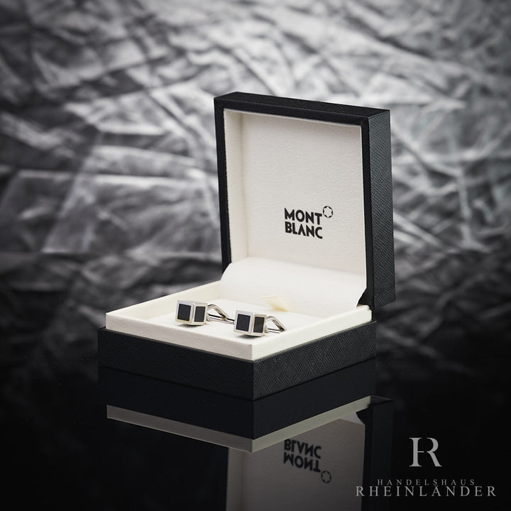 Montblanc Mens Jewelery Iconic Lines Cufflinks Steel Cube Lacquer ID 111307