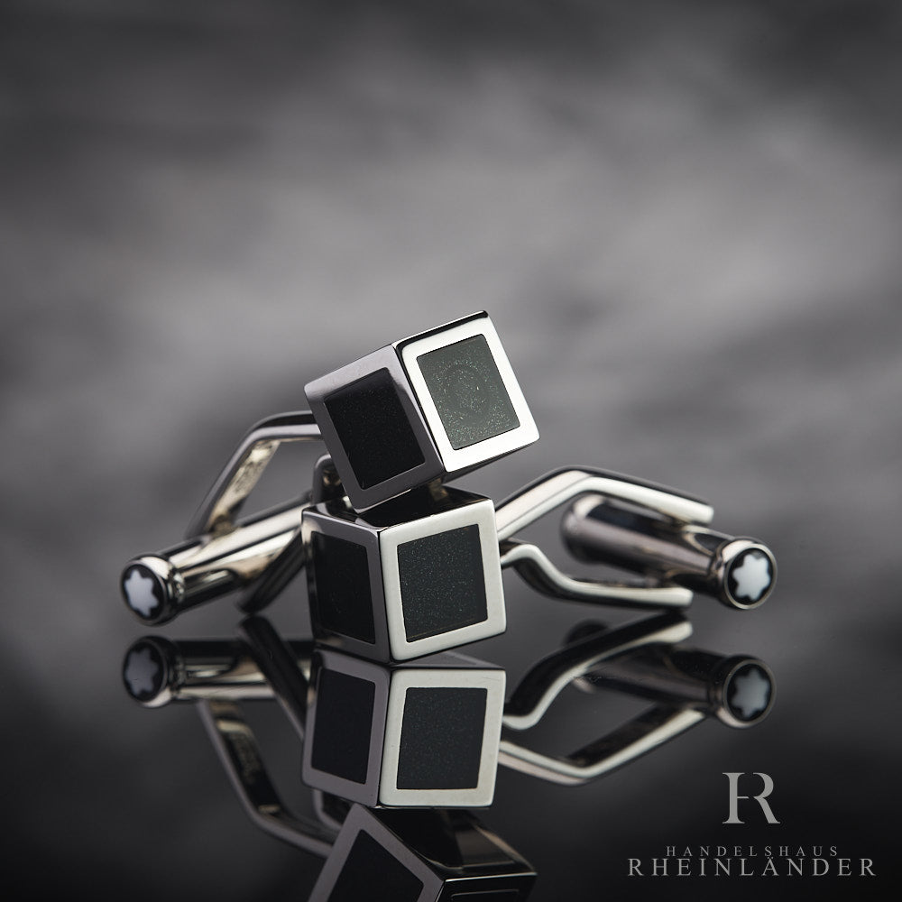 Montblanc Mens Jewelery Iconic Lines Cufflinks Steel Cube Lacquer ID 111307