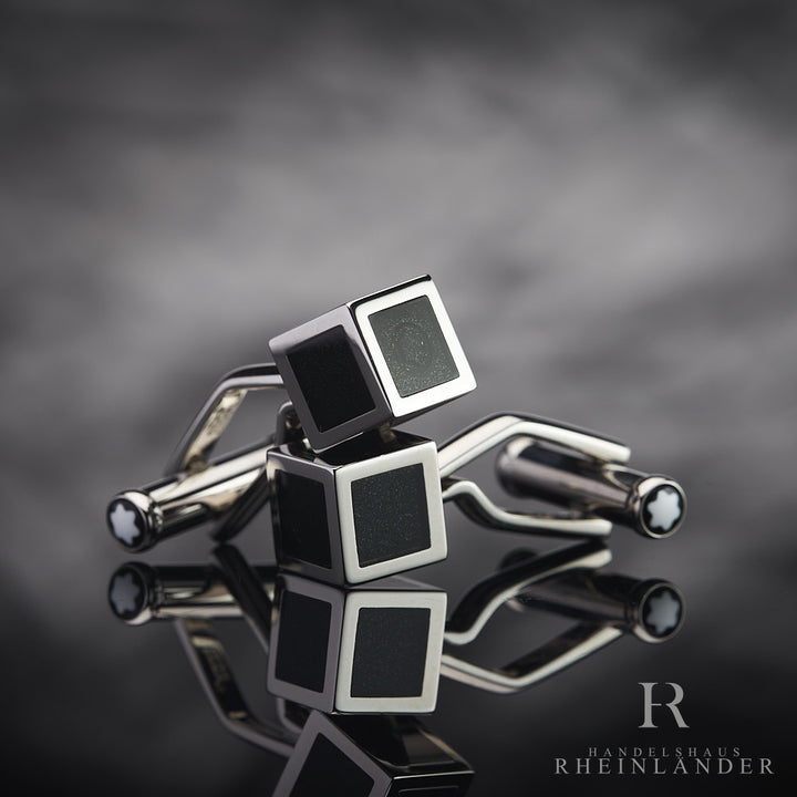 Montblanc Mens Jewelery Iconic Lines Cufflinks Steel Cube Lacquer ID 111307