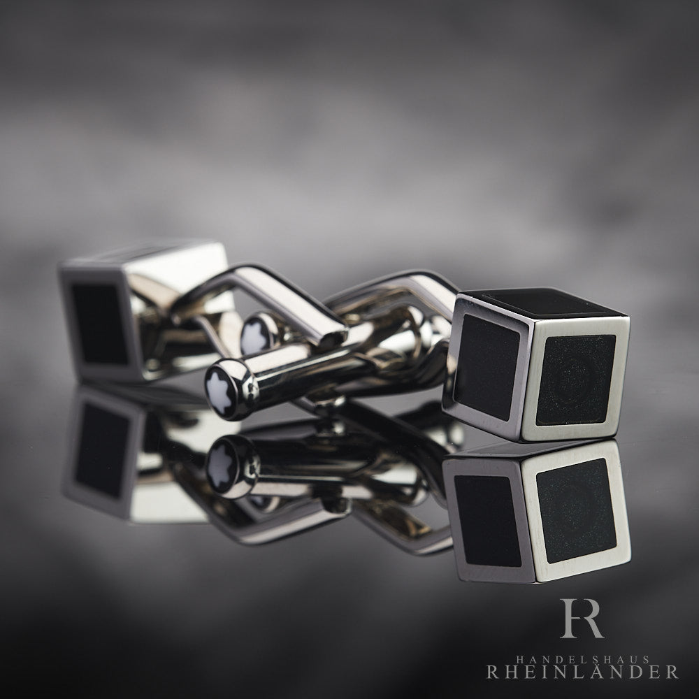 Montblanc Mens Jewelery Iconic Lines Cufflinks Steel Cube Lacquer ID 111307
