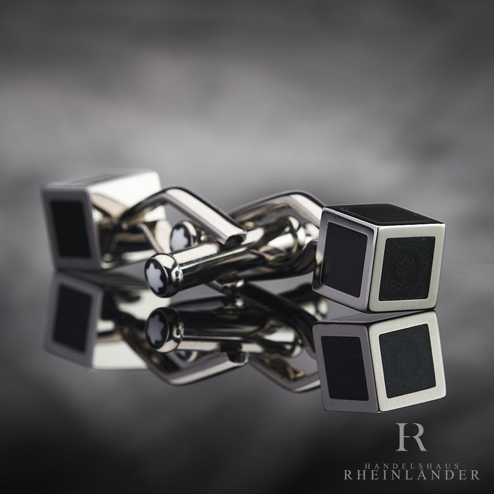 Montblanc Mens Jewelery Iconic Lines Cufflinks Steel Cube Lacquer ID 111307