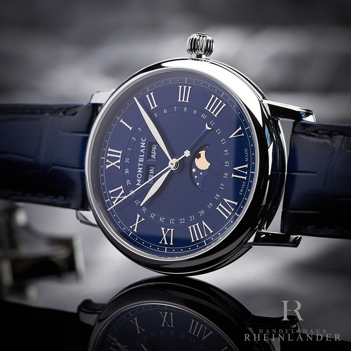 Montblanc Star Legacy Steel Moon Phase 42mm Automatic Blue Watch 130967