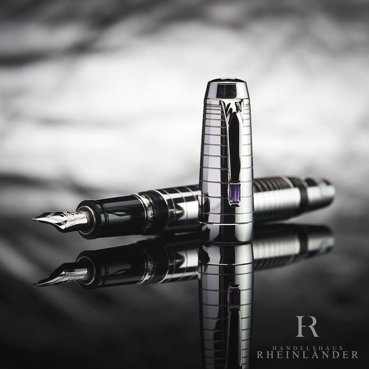 Montblanc Boheme Platinum Plated Radial Steel Amethyst Fountain Pen ID 7549