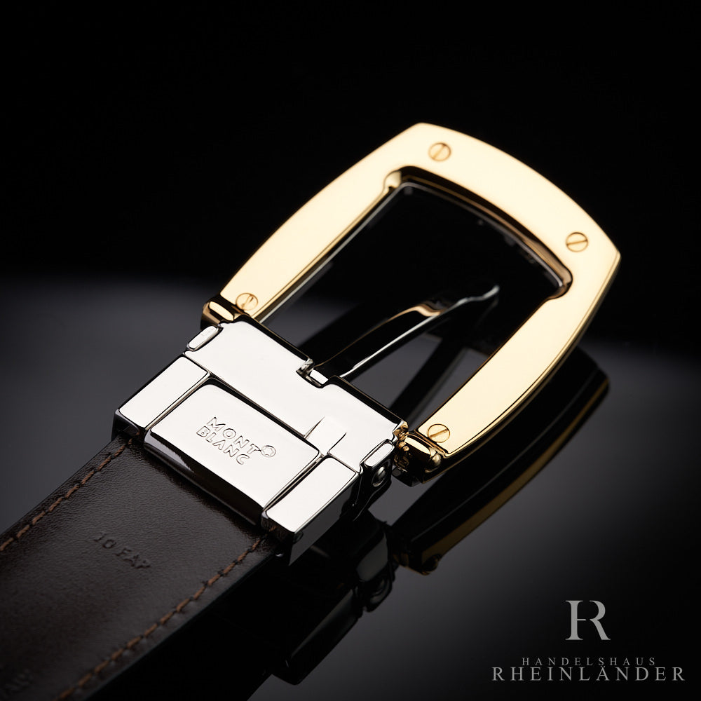 Montblanc Classic Line Reversible Belt 30mm Palladium Gold Pin Buckle ID 111081 