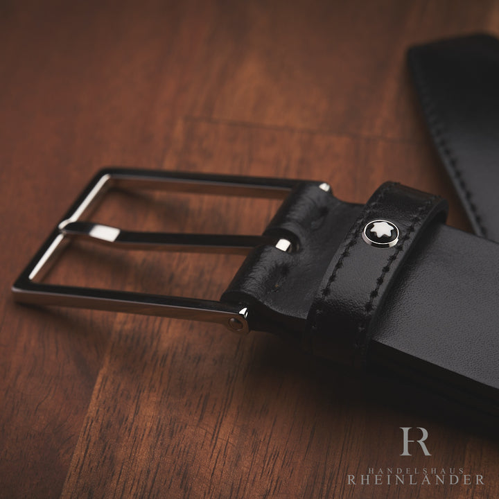 Montblanc Belts Classic Line Square Shiny Palladium Shiny Black Strap ID 111337 