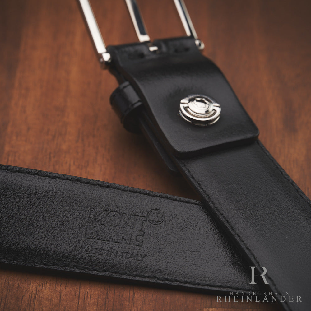 Montblanc Belts Classic Line Square Shiny Palladium Shiny Black Strap ID 111337 