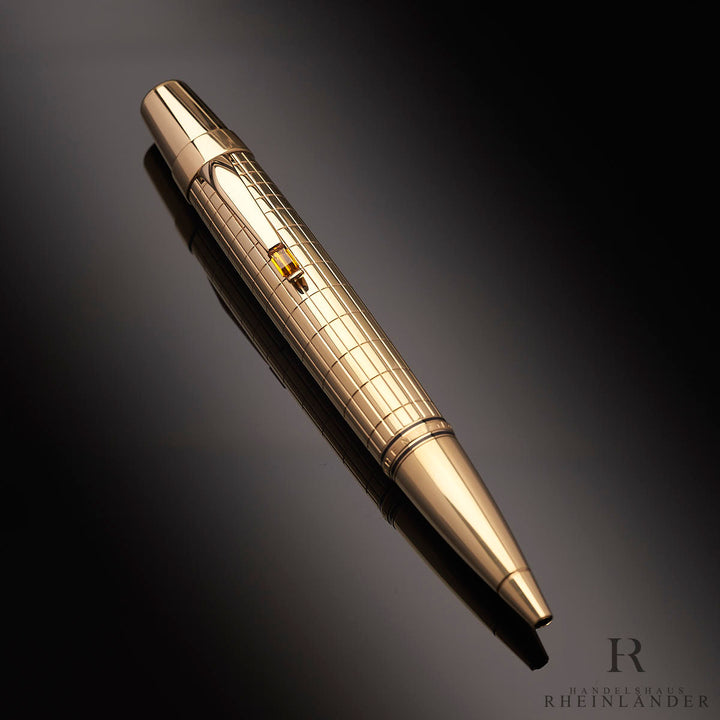 Montblanc Gold Plated Citrin Kugelschreiber auf schwarzem Tisch