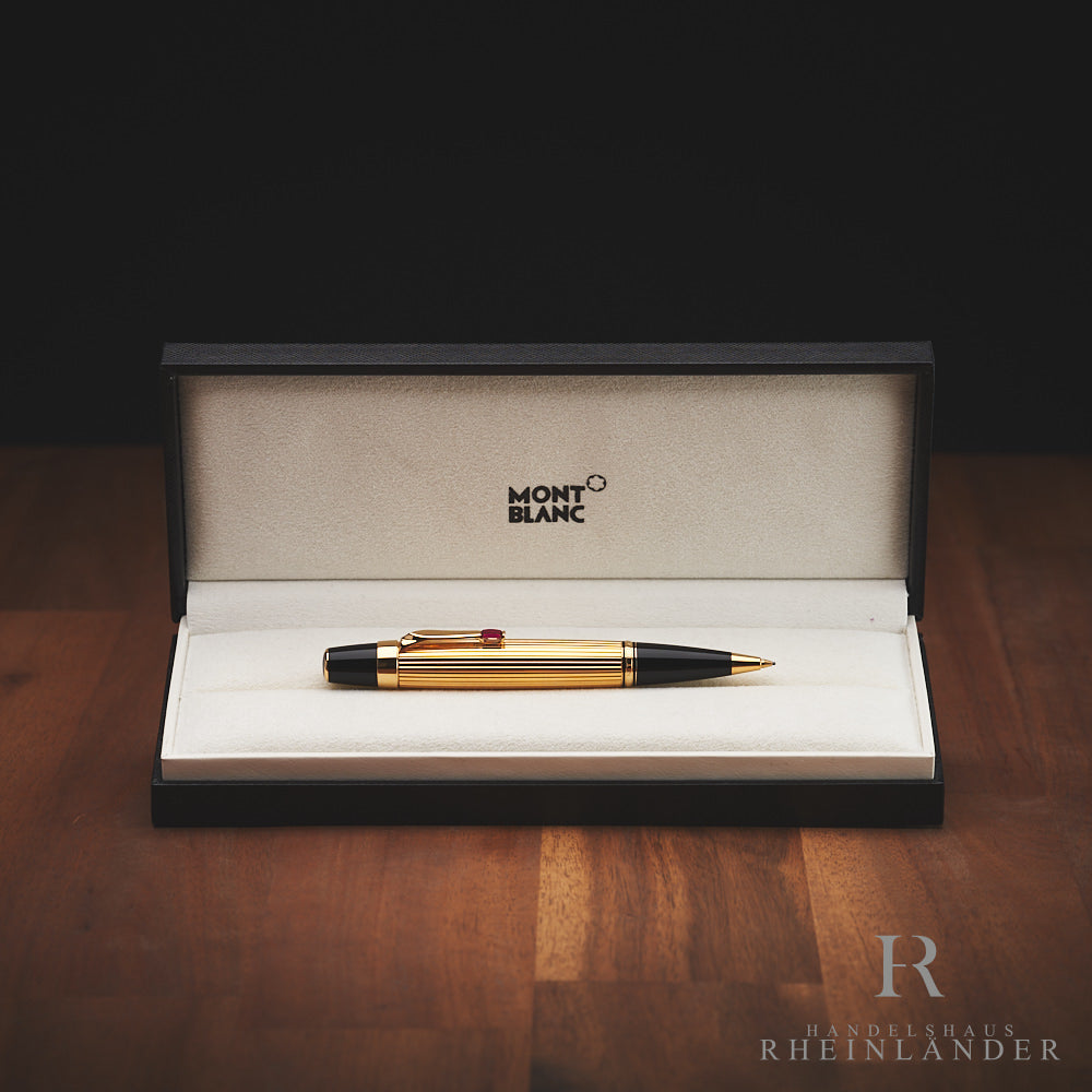 Montblanc Boheme Rouge Gold Plated Bleistift in Geschenkverpackung auf Holztisch