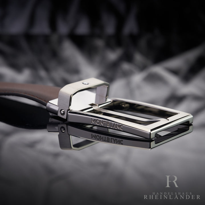 Montblanc Classic Line Stainless Steel Brown Sfumato Leather Belt ID 118416 OVP