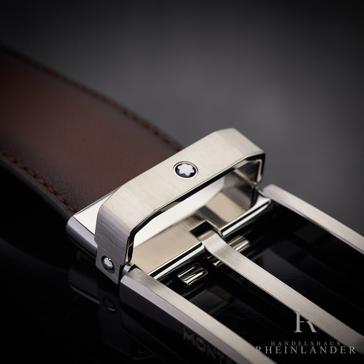 Montblanc Classic Line Stainless Steel Brown Sfumato Leather Belt ID 118416 OVP