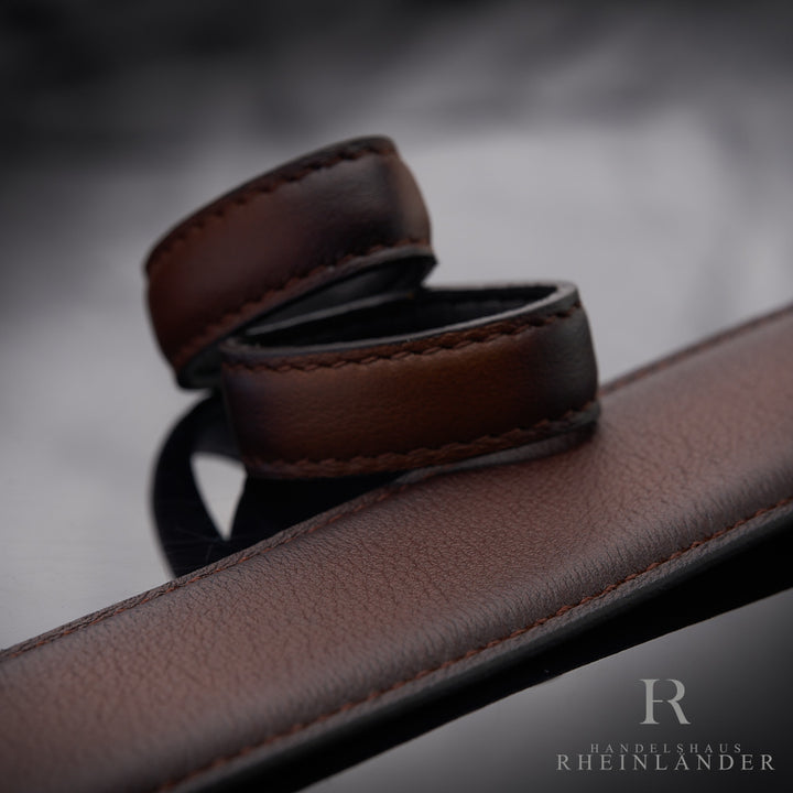 Montblanc Classic Line Stainless Steel Brown Sfumato Leather Belt ID 118416 OVP