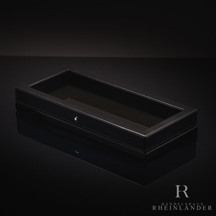 schwarze Montblanc Schreibgeräte-Ablage aus Leder und Holz