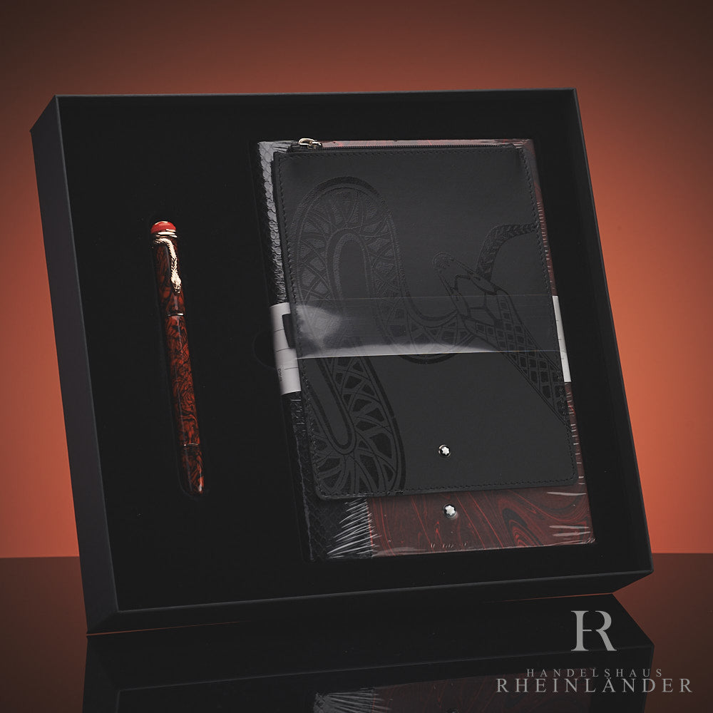 Montblanc Heritage Roug et Noir Marble Set Füller mit Notizbuch und Tasche