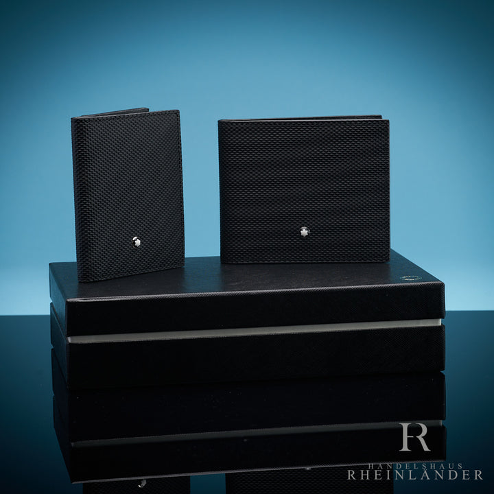 schwarzes Montblanc Set Portemonnaie und Kartenetui aus Leder