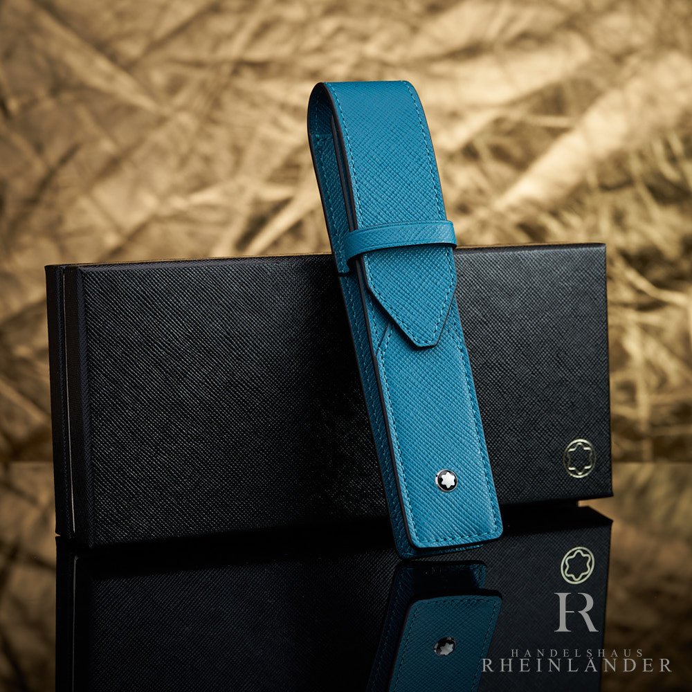 blaues Montblanc Lederetui für ein Schreibgerät