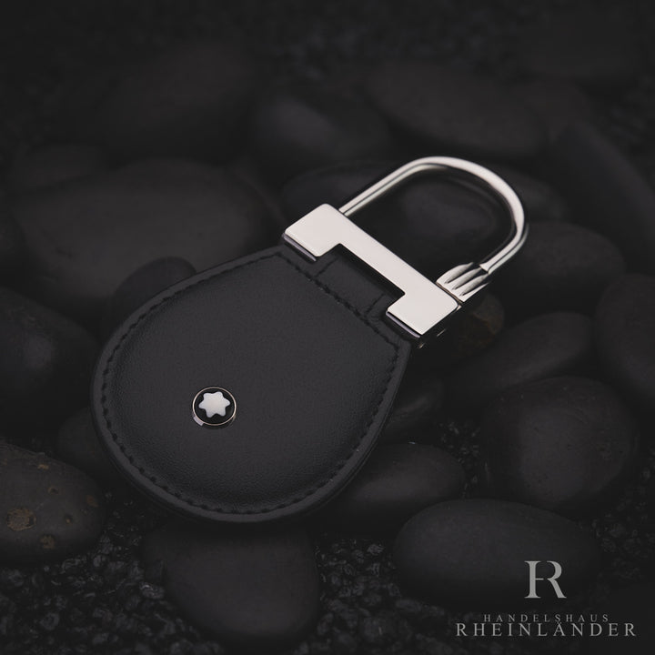 Montblanc Schlüsselanhänger aus schwarzem Leder mit Edelstahlbügel