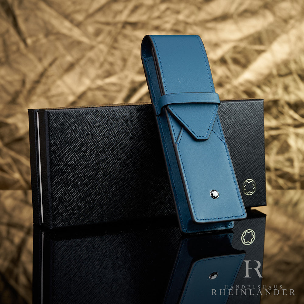 blaues Montblanc Lederetui für zwei Schreibgeräte