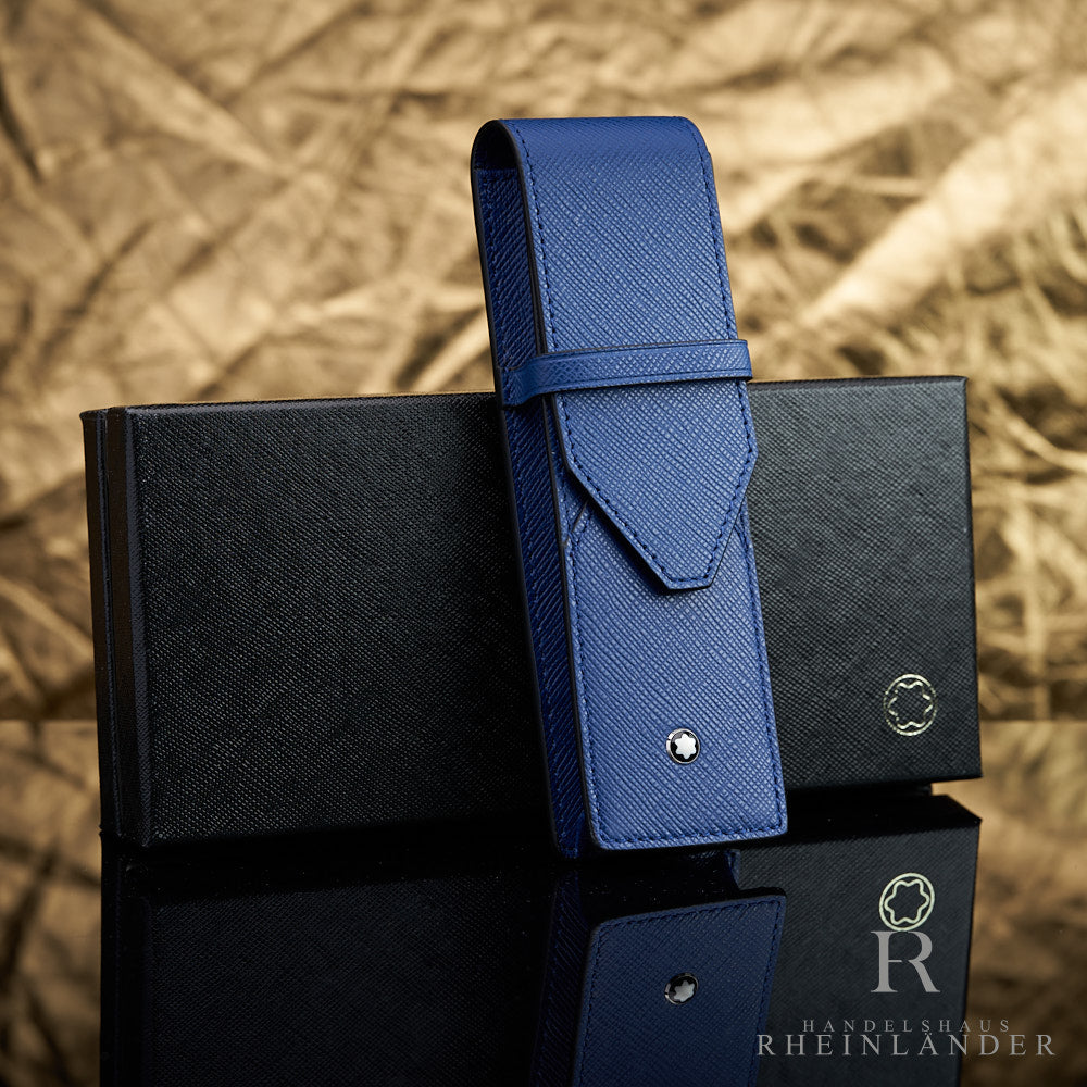 blaues Lederetui von Montblanc für zwei Schreibgeräte