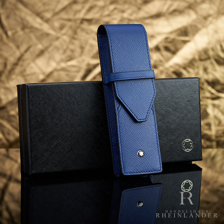 blaues Lederetui von Montblanc für zwei Schreibgeräte