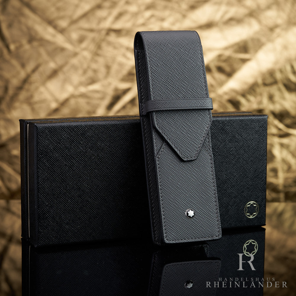 graues Montblanc Lederetui für zwei Schreibgeräte