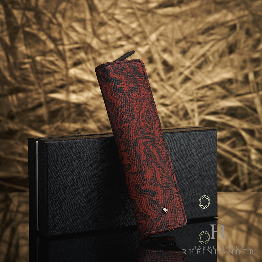 Montblanc Lederetui mit roter Marmor-Optik und Reißverschluss