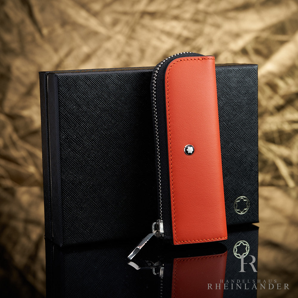 orangenes Lederetui von Montblanc mit Reißverschluss