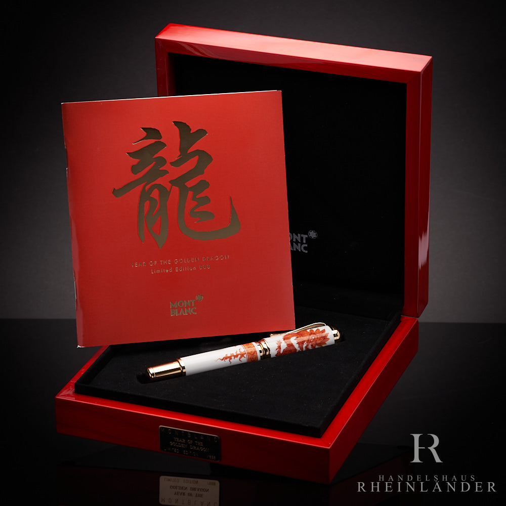 Montblanc Year of the golden Dragon 888 Füller in Gold und Keramik auf Originalverpackung